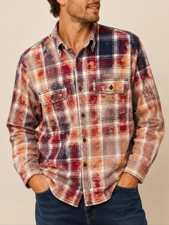 Upcycled Other - Cheveux Swag Ragz Upcycled Bleached Flannel Red White Plaid Unisex Size M Grunge
